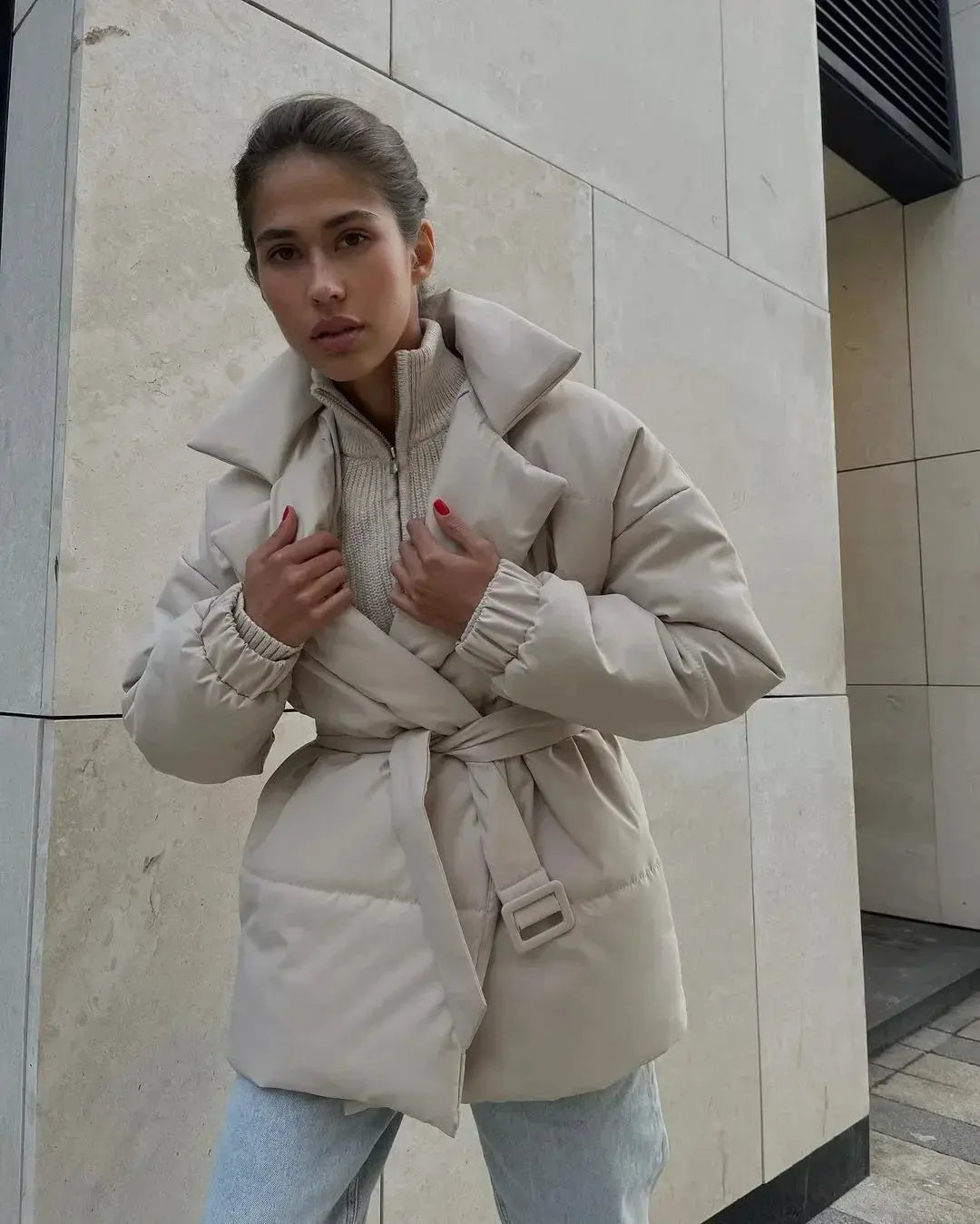 Aurellie | Puffer Jas Dames Met Ceintuur | Warme & Trendy Gewatteerde Winterjas