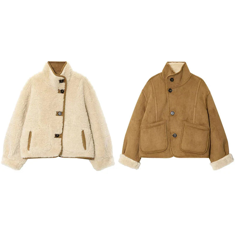 Elise| Dames Omkeerbare Shearling Jas – Luxe Look met Knopen