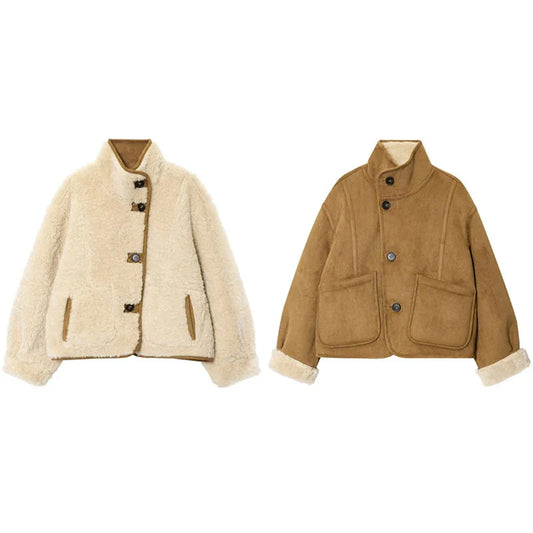 Elise| Dames Omkeerbare Shearling Jas – Luxe Look met Knopen