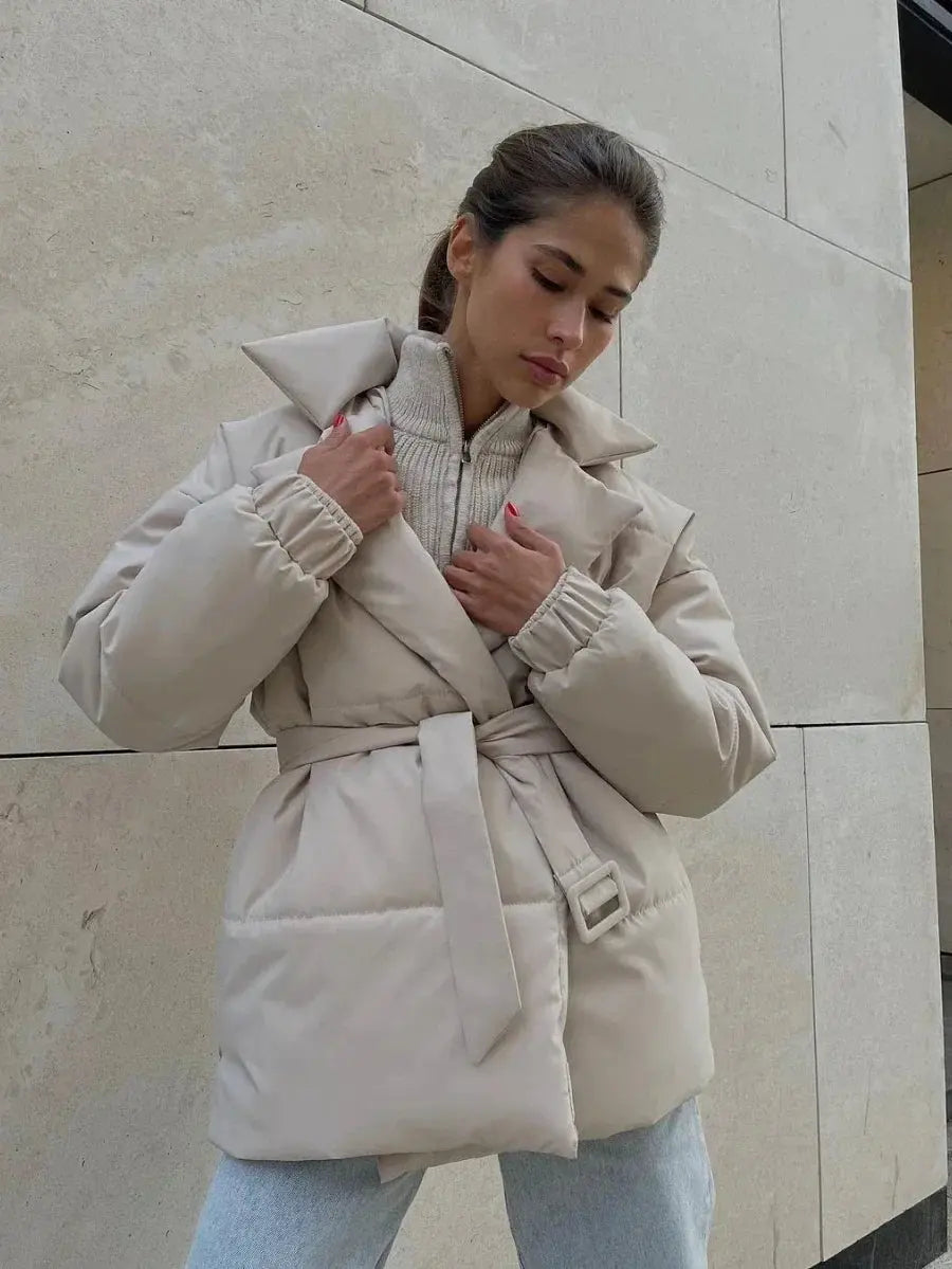 Aurellie | Puffer Jas Dames Met Ceintuur | Warme & Trendy Gewatteerde Winterjas