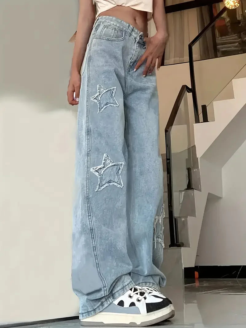 Johanna | Star Jeans Dames | Trendy Spijkerbroek Met Sterrenprint