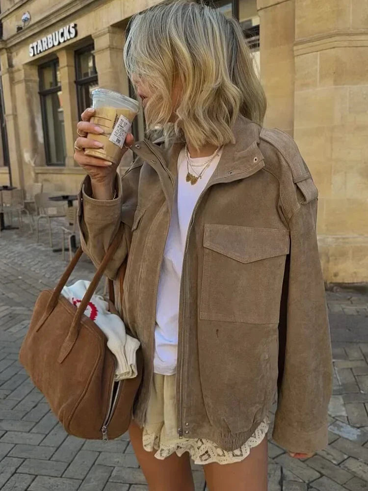 Floor | Herfst Bomberjack Dames | Stijlvolle Suede Look Jas Voor Elke Dag