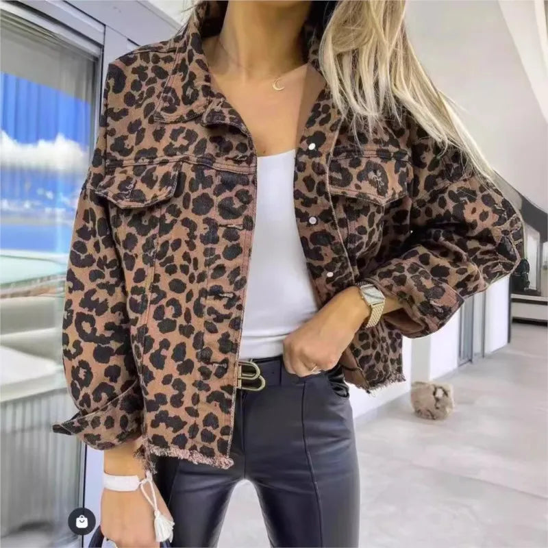 LIV | Denimjack met Luipaardprint