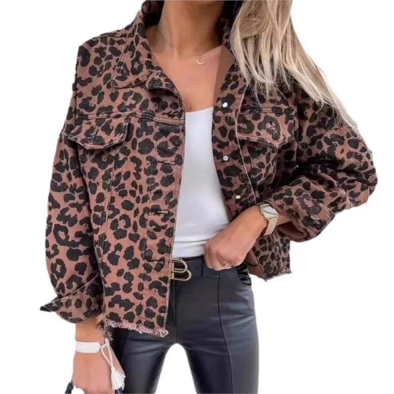 LIV | Denimjack met Luipaardprint