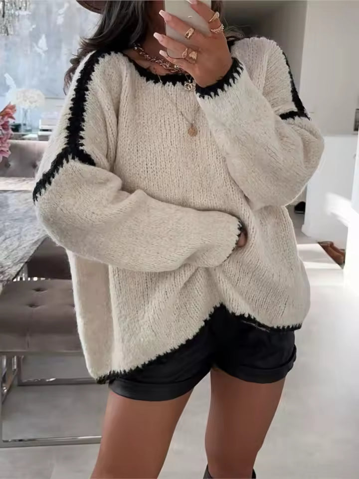 Lea Trui | Dames Trui – Oversized Pasvorm – Chunky Gebreid – Ballonmouwen Ribboorden