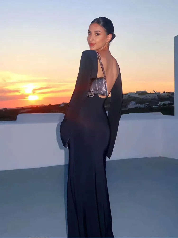 Transparante Maxi Jurk met Lange Mouwen | Feest & Avondlook