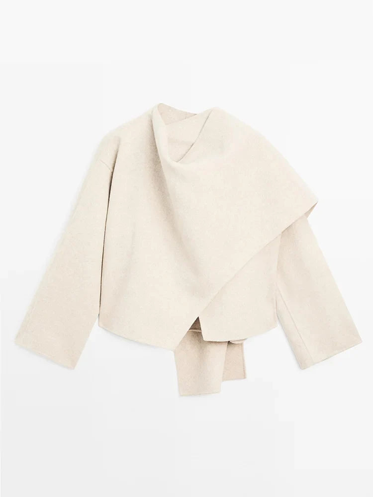 Dames Asymmetrische Jas van Wolmix | Stijlvolle Jas met Sjaaldetail | Aveline