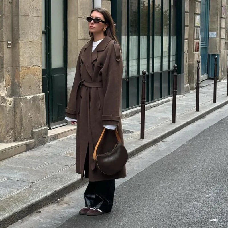 Elena | Lange Wollen Jas Dames | Elegante Trenchcoat Met Ceintuur Voor Winter