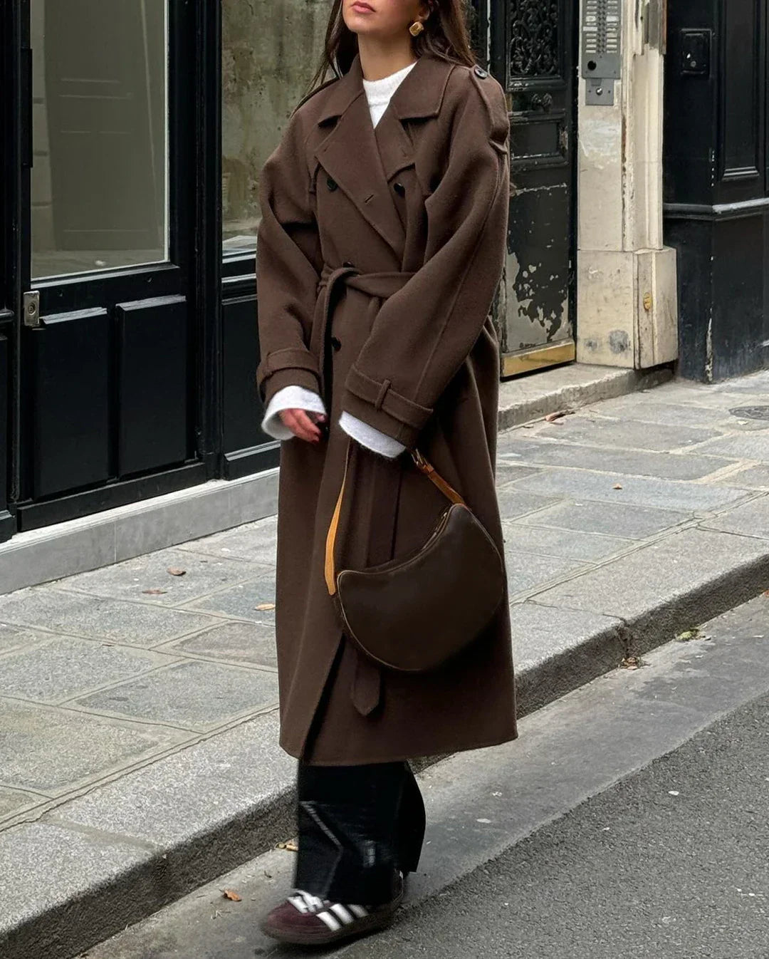 Elena | Lange Wollen Jas Dames | Elegante Trenchcoat Met Ceintuur Voor Winter