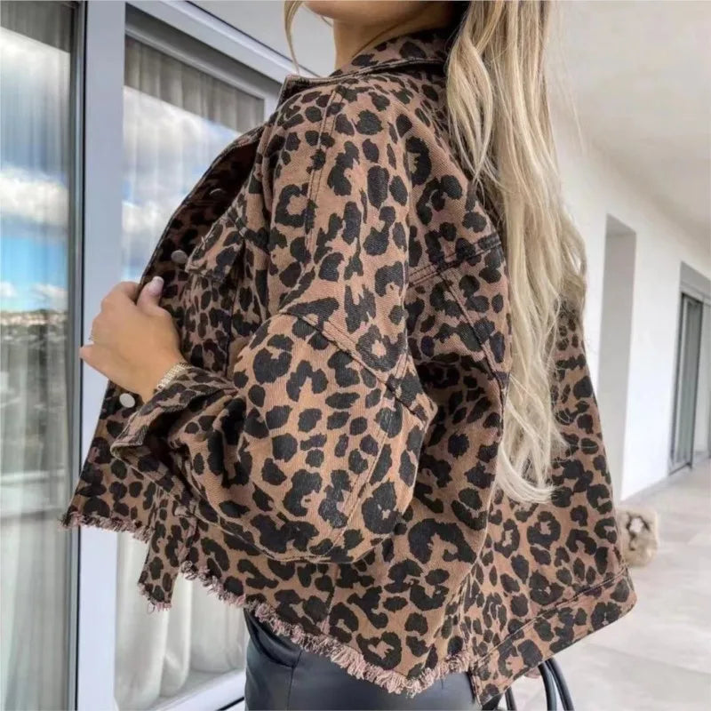 LIV | Denimjack met Luipaardprint