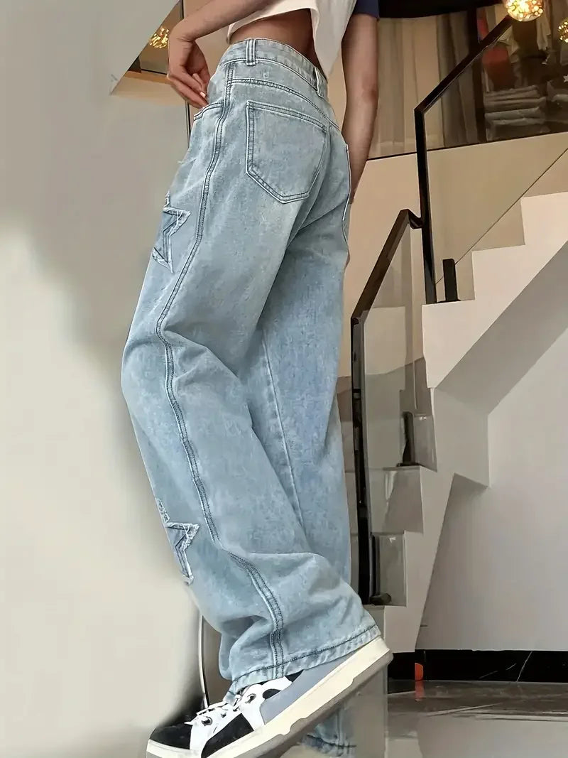 Johanna | Star Jeans Dames | Trendy Spijkerbroek Met Sterrenprint