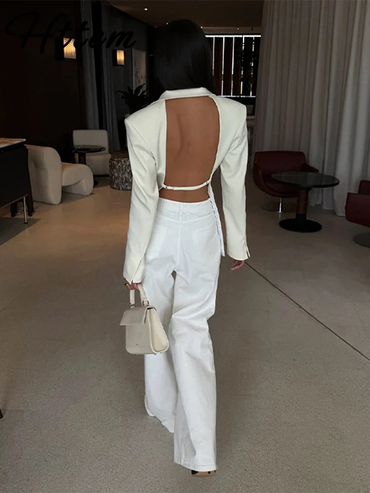 Witte Blazer Dames | Blazer met Open Rug en Getailleerde Pasvorm