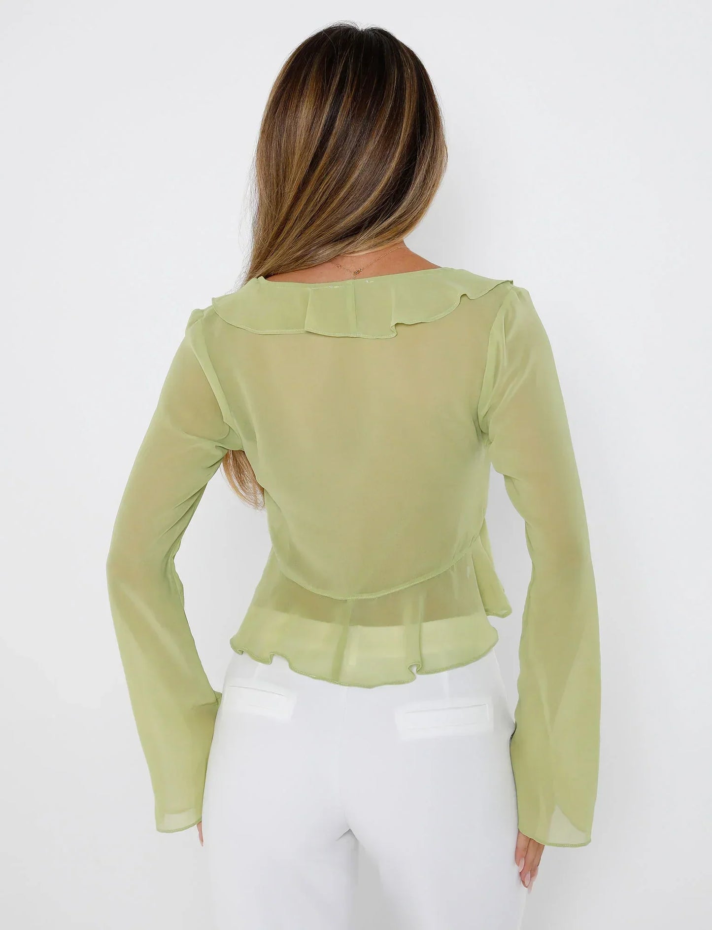 NOOR | Licht Groene Ruffel Top