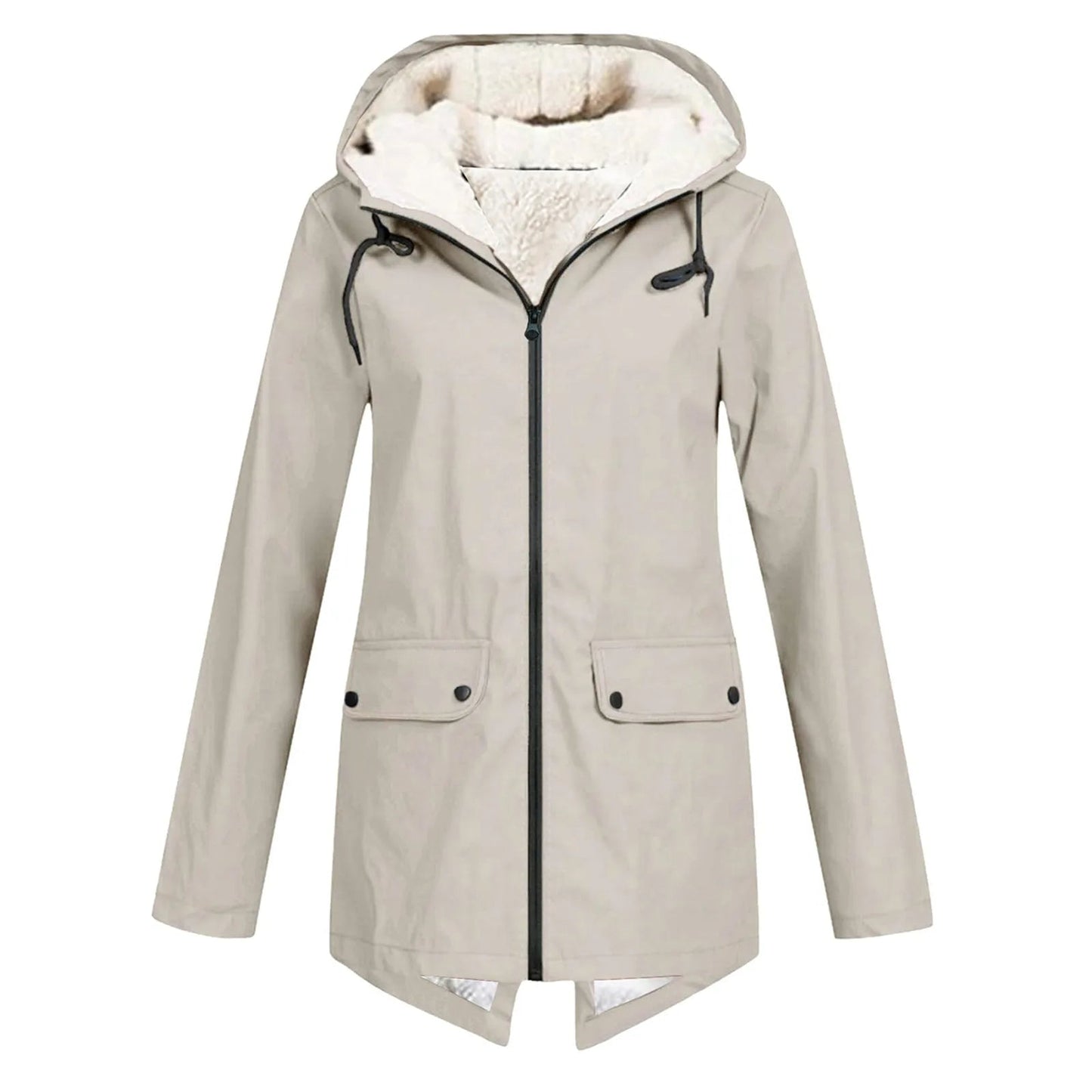 Waterdichte Jas Dames | Regenjas met Capuchon en Warme Fleece Voering