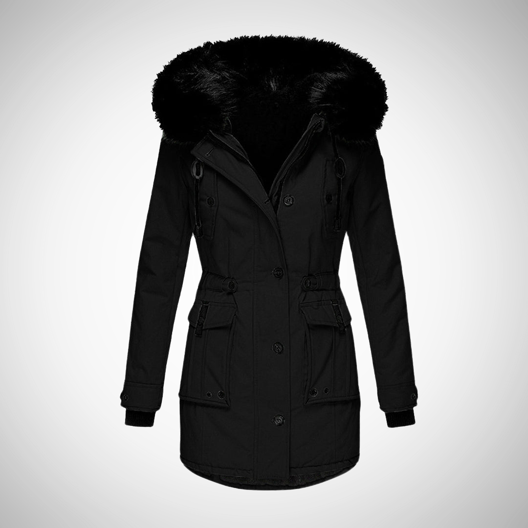Waterdichte Winterjas Dames | Gewatteerde Jas met Capuchon en Bontrand