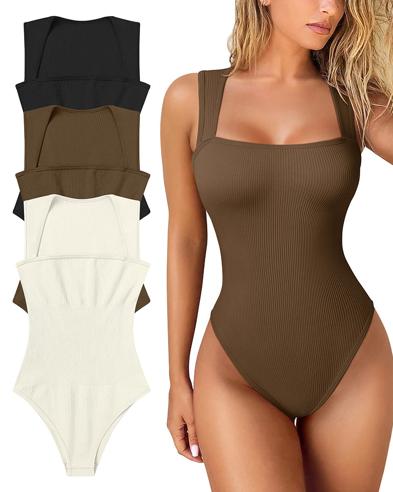 Lara | Strakke Bodysuit Dames | Geribd, Vierkante Hals & Modieus