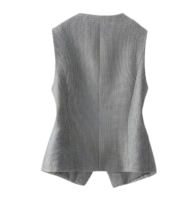 Amara | Grijs Gilet met Patroon en Knopen