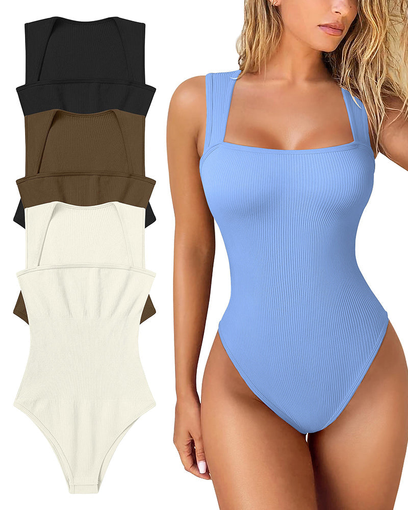 Lara | Strakke Bodysuit Dames | Geribd, Vierkante Hals & Modieus