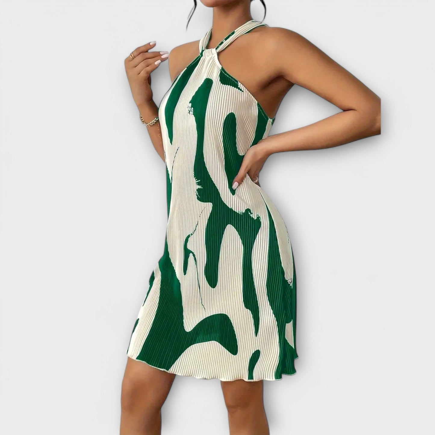 AYA | Dames Halterjurk met Elegante Print en A-lijn Pasvorm