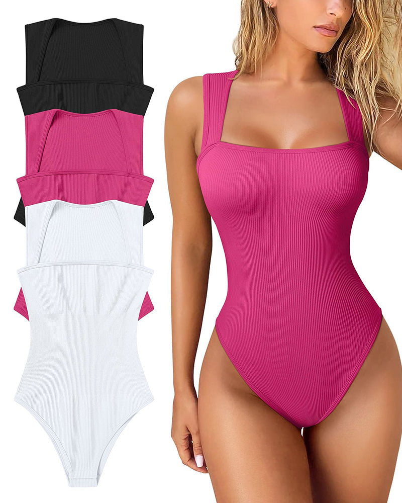 Lara | Strakke Bodysuit Dames | Geribd, Vierkante Hals & Modieus