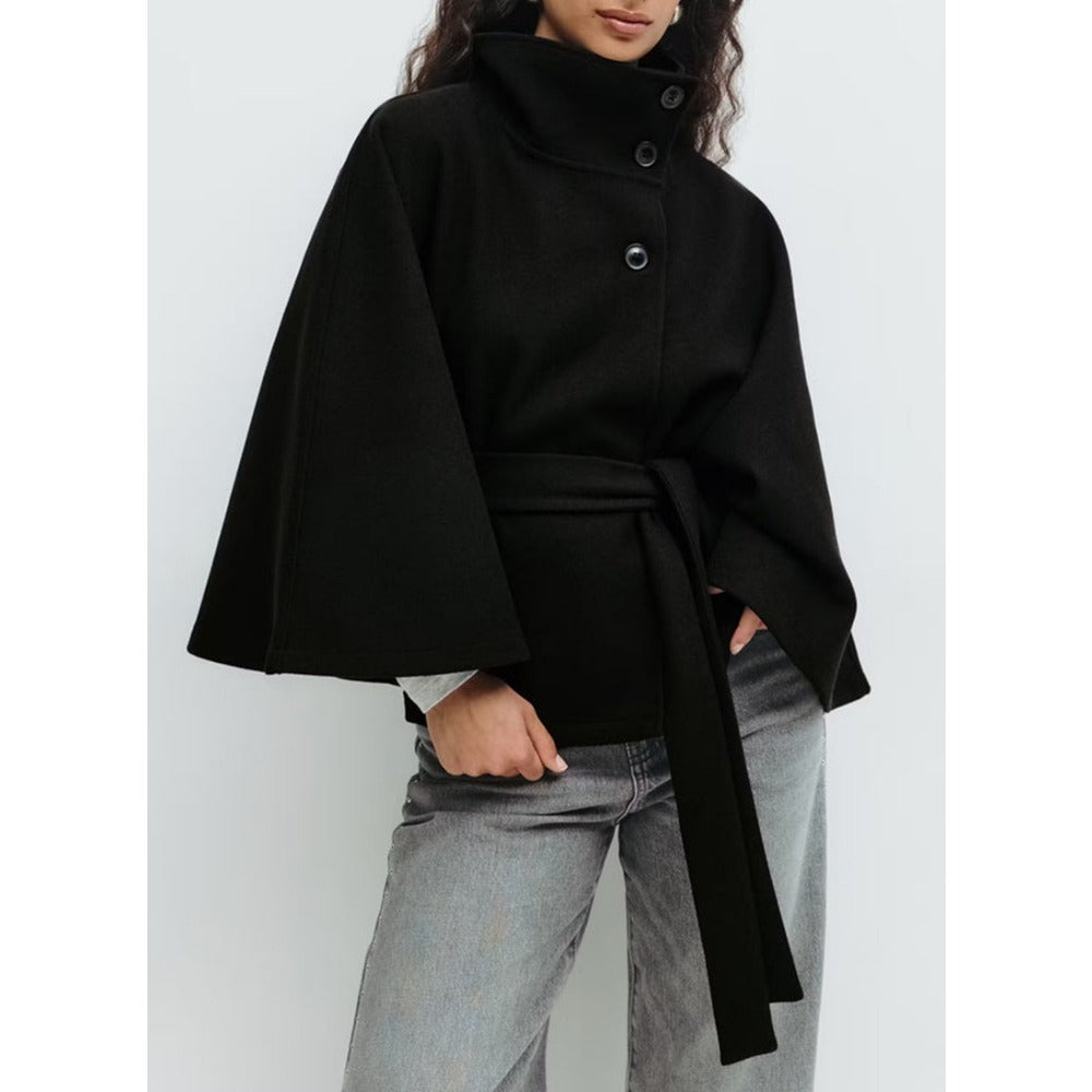 Cape Coat Dames Jas Met Hoge Kraag | Elegante Manteljas Voor Winter