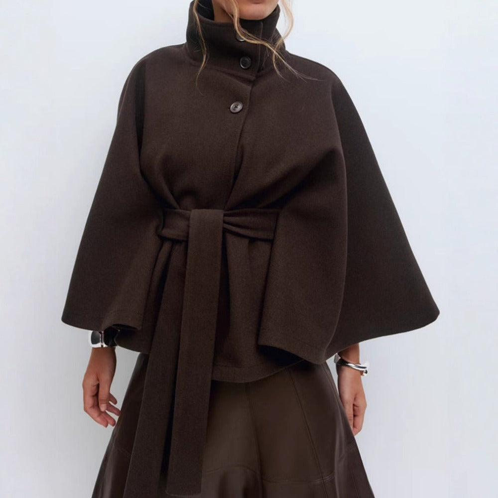 Cape Coat Dames Jas Met Hoge Kraag | Elegante Manteljas Voor Winter