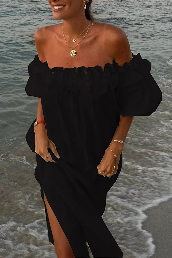 NOLANI | Comfortabele Off-the-Shoulder Midi Jurk