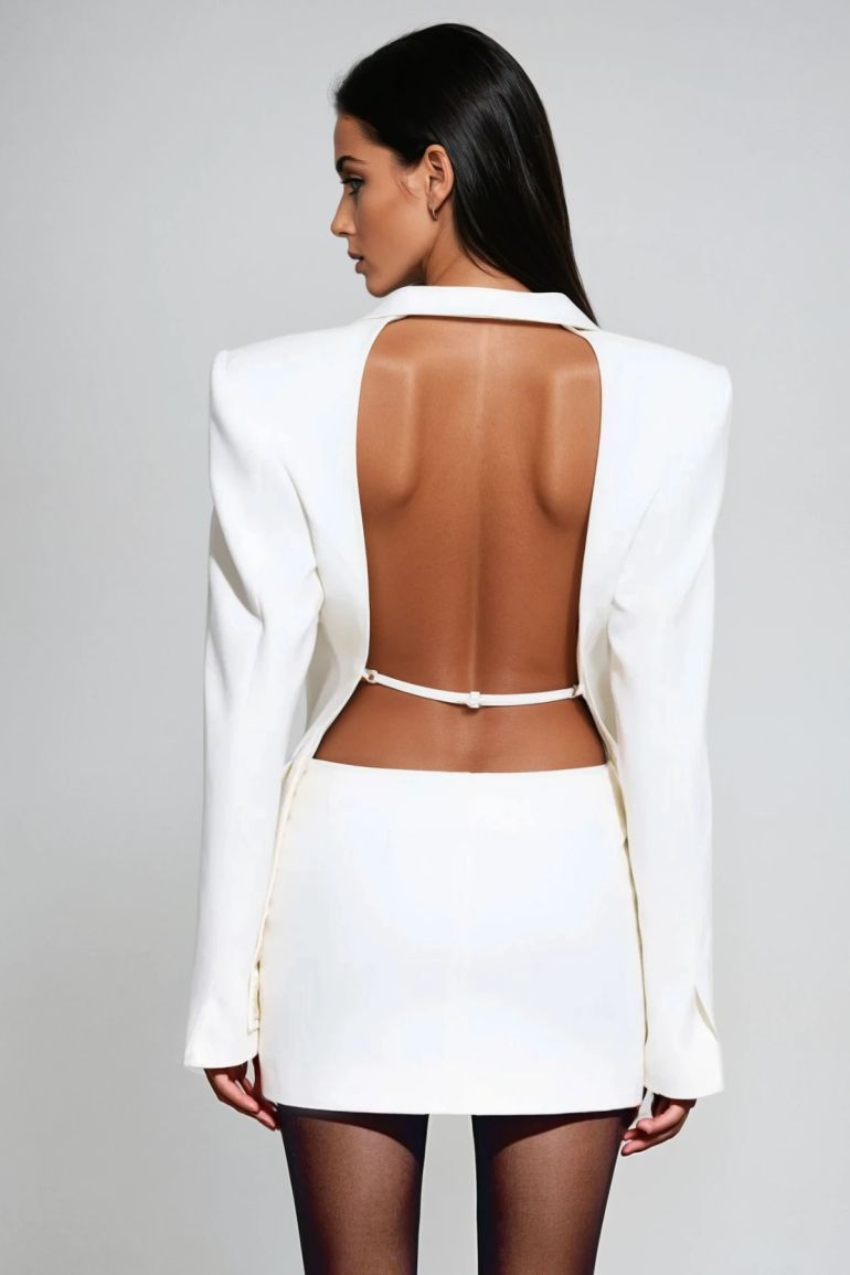 Witte Blazer Dames | Blazer met Open Rug en Getailleerde Pasvorm
