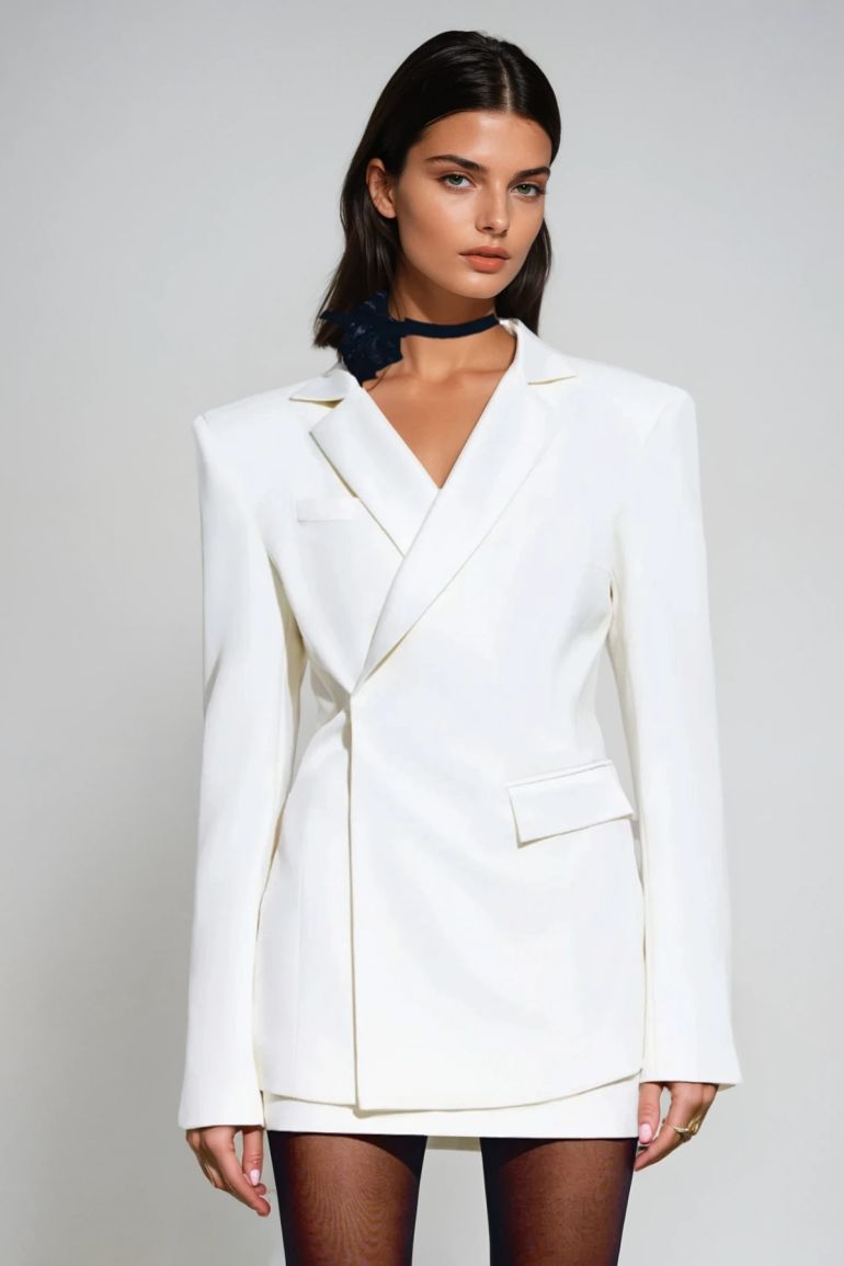 Witte Blazer Dames | Blazer met Open Rug en Getailleerde Pasvorm