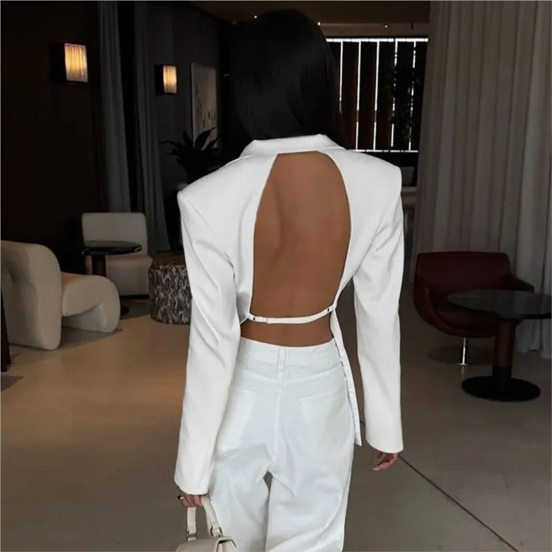 Witte Blazer Dames | Blazer met Open Rug en Getailleerde Pasvorm