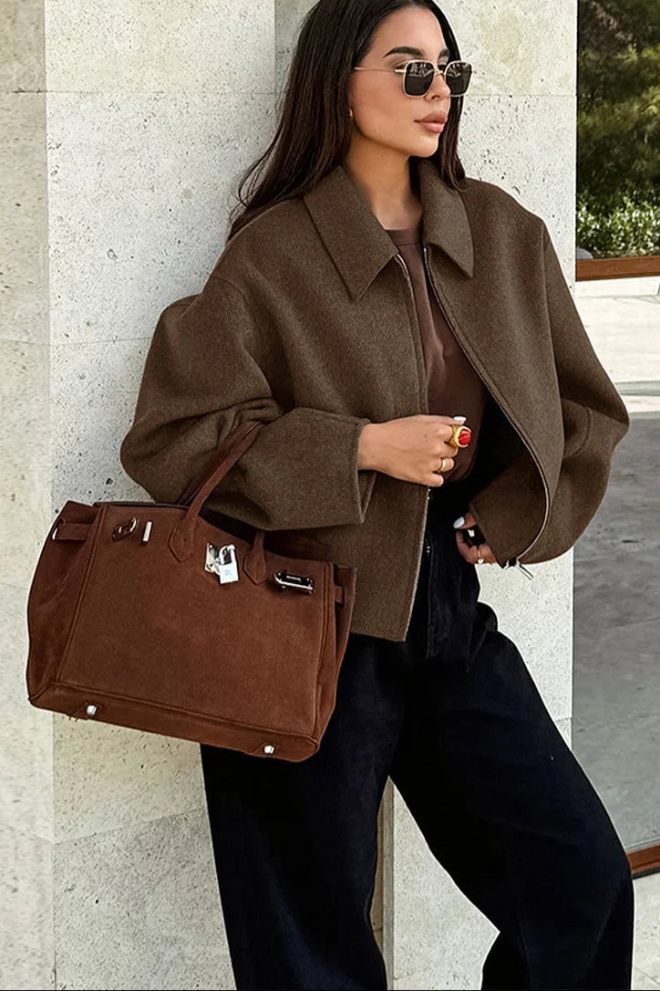 Elisa | Korte Wollen Jas Dames | Trendy Cropped Mantel Voor Herfst & Winter