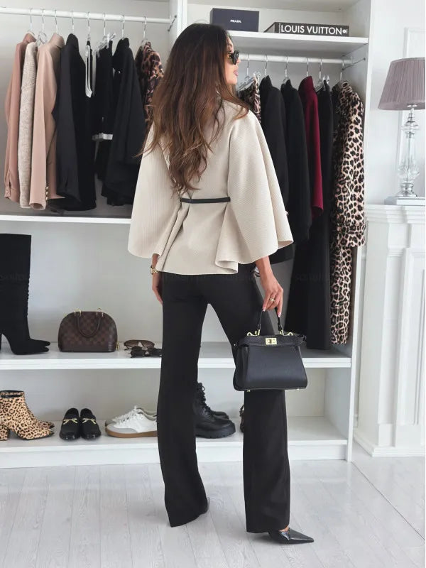Eva Chique Dames Mantel Cape Style | Jas Met Ceintuur & Hoge Kraag
