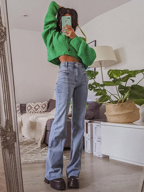 Luna Vintage Flare Jeans Dames | Y2K Uitlopende Spijkerbroek Met Rode Ster