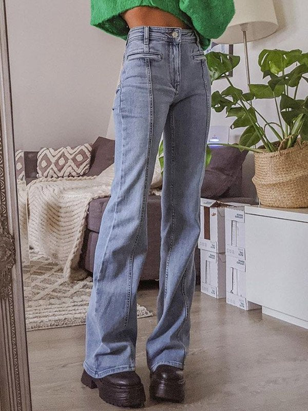 Luna Vintage Flare Jeans Dames | Y2K Uitlopende Spijkerbroek Met Rode Ster