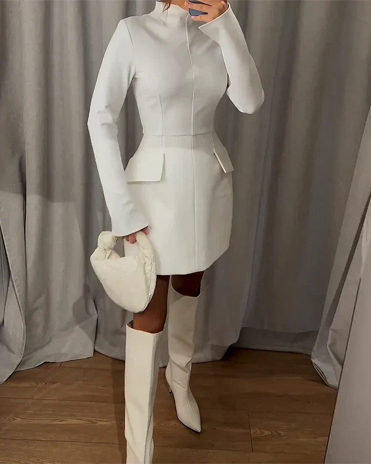 Alura | Dames Mini Jurk | Stijlvolle Feestjurk Met Lange Mouw & Hoge Hals