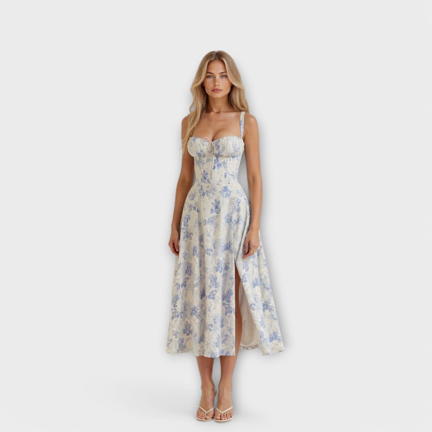 AMARA | Korset Middelange Jurk voor Dames, Elegante Zomerjurk met Gewaxt Design