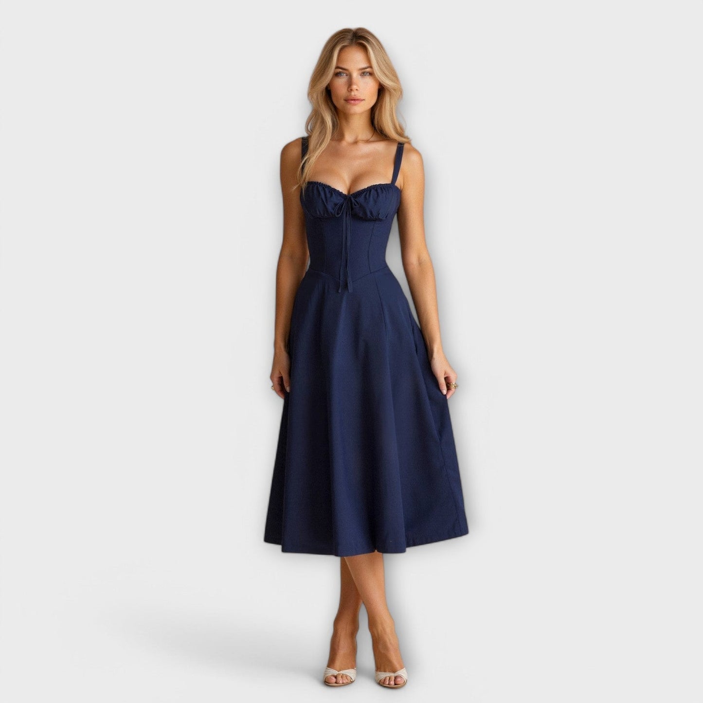 AMARA | Korset Middelange Jurk voor Dames, Elegante Zomerjurk met Gewaxt Design