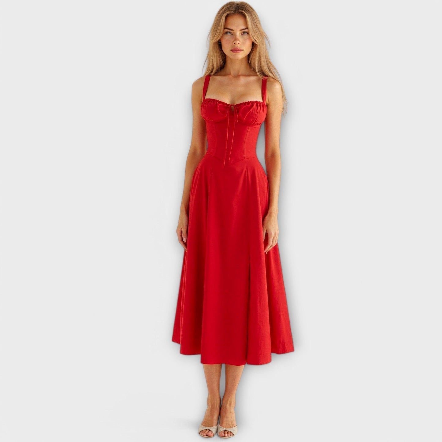 AMARA | Korset Middelange Jurk voor Dames, Elegante Zomerjurk met Gewaxt Design