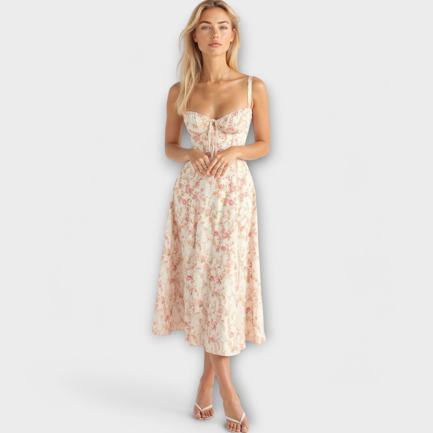 AMARA | Korset Middelange Jurk voor Dames, Elegante Zomerjurk met Gewaxt Design