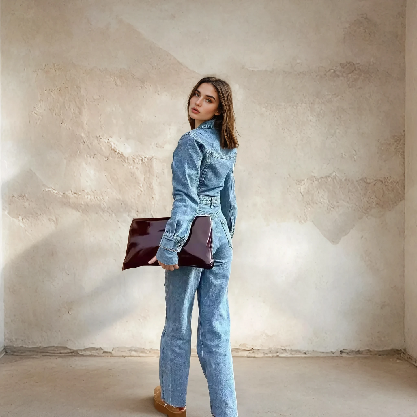 Liora | Denim Jumpsuit met Rechte Pasvorm en Knoopsluiting