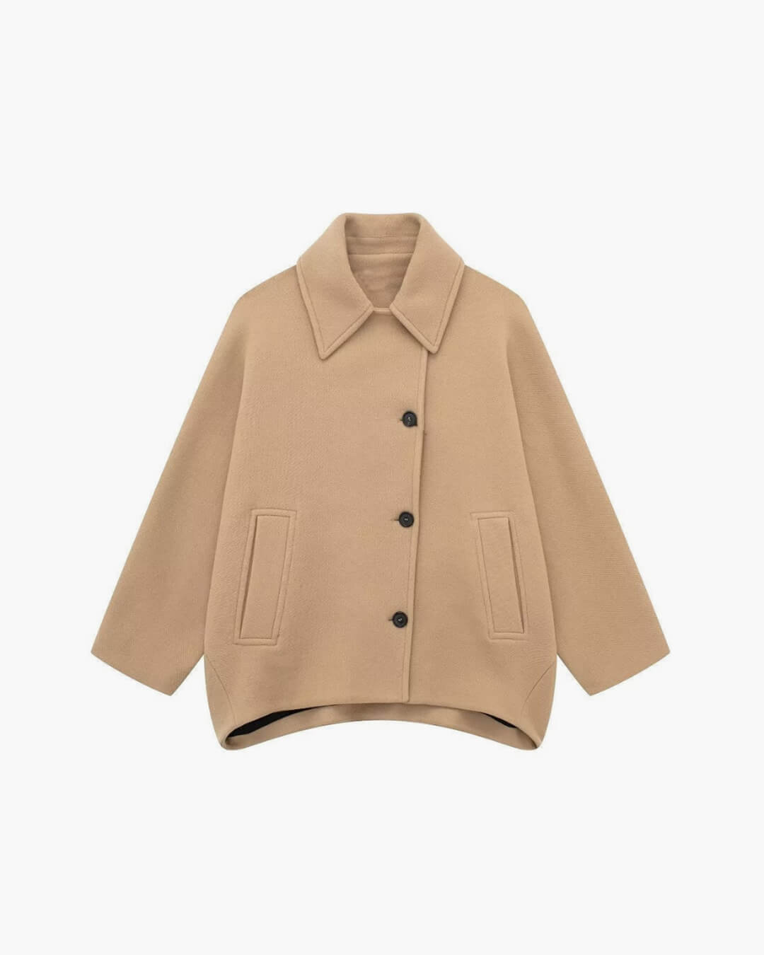 Lotte | Beige Wool Coat Dames | Lange Oversized Wollen Jas Voor Winter