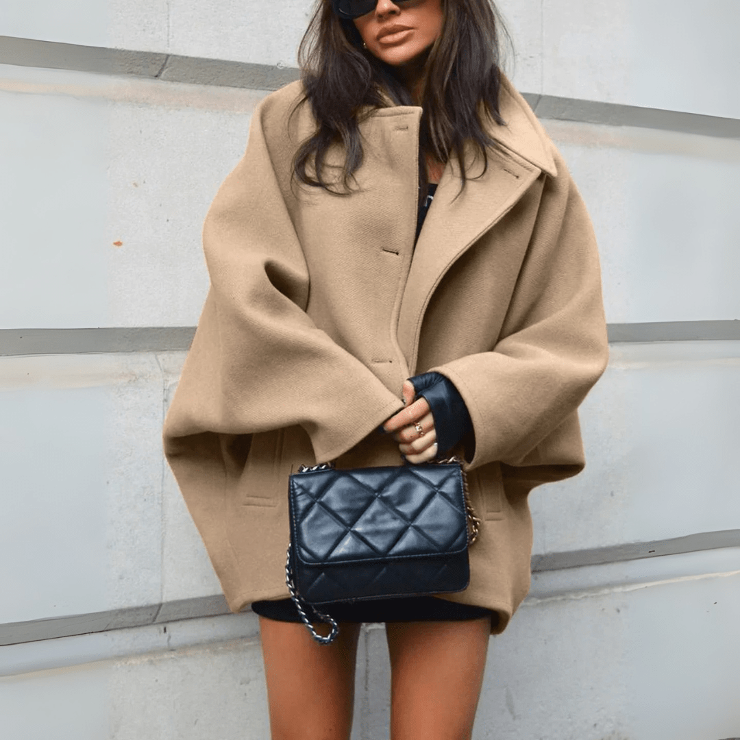 Lotte | Beige Wool Coat Dames | Lange Oversized Wollen Jas Voor Winter
