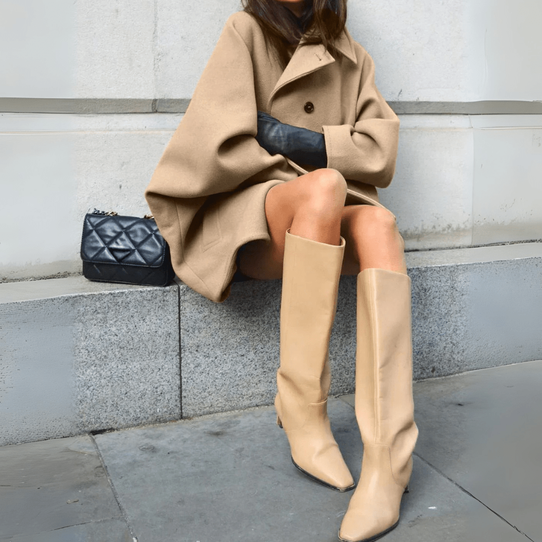 Lotte | Beige Wool Coat Dames | Lange Oversized Wollen Jas Voor Winter