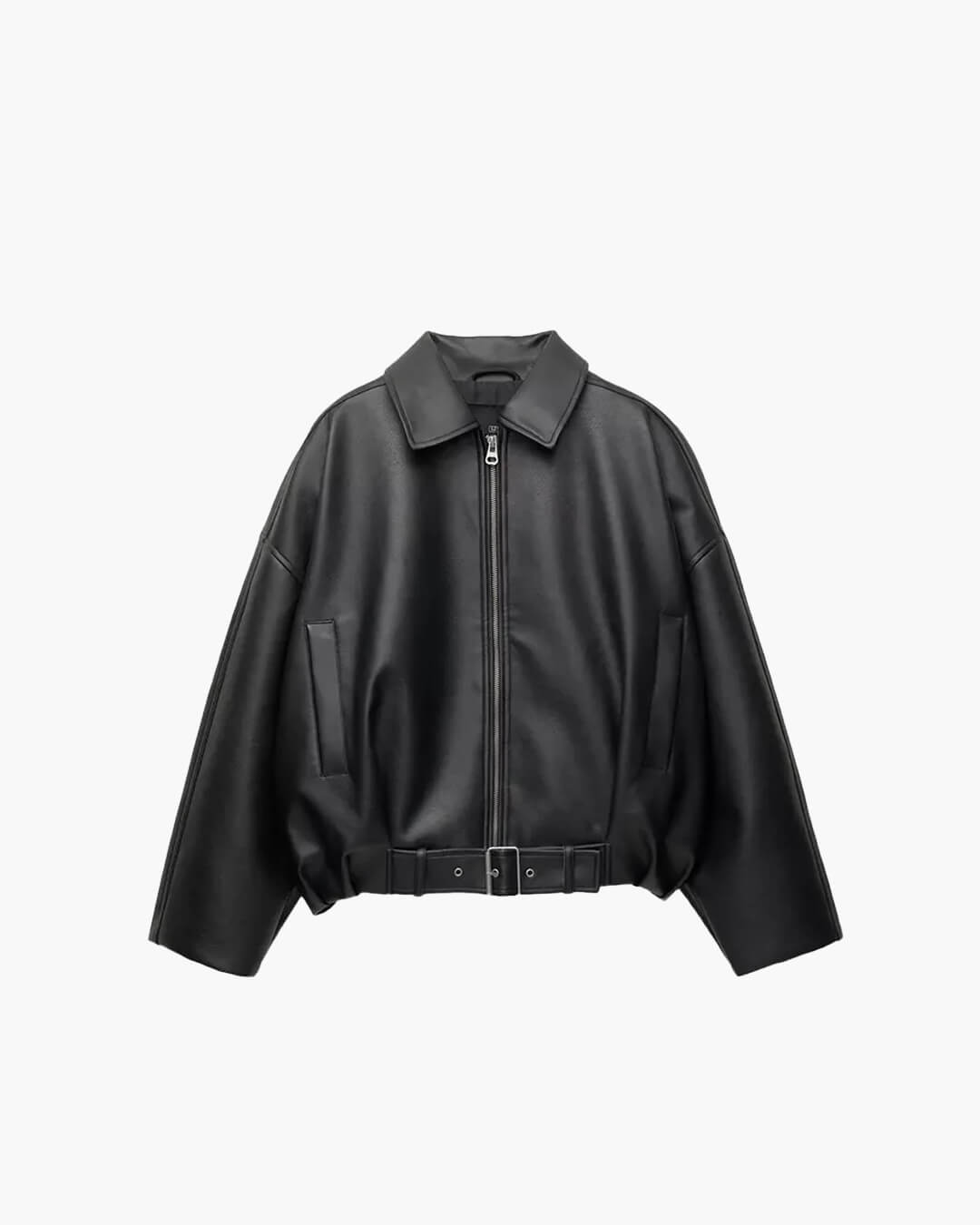 Lois | Leren Jack Dames Oversized | Trendy Biker Jas Met Rits & Riemdetail