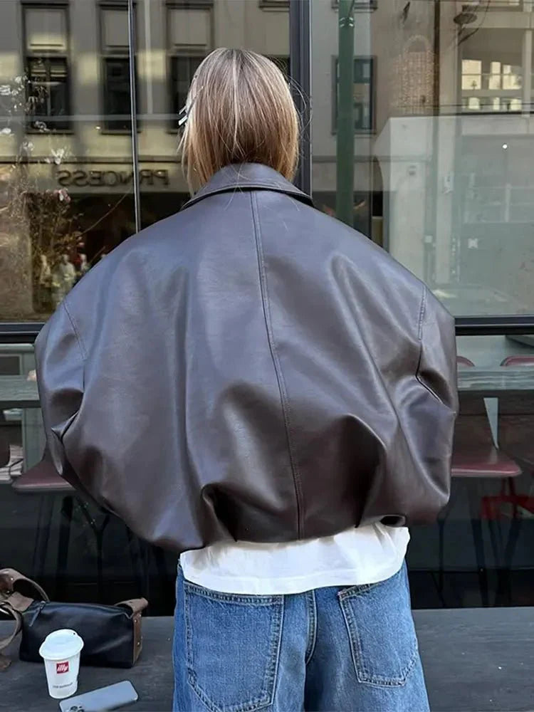 Lois | Leren Jack Dames Oversized | Trendy Biker Jas Met Rits & Riemdetail
