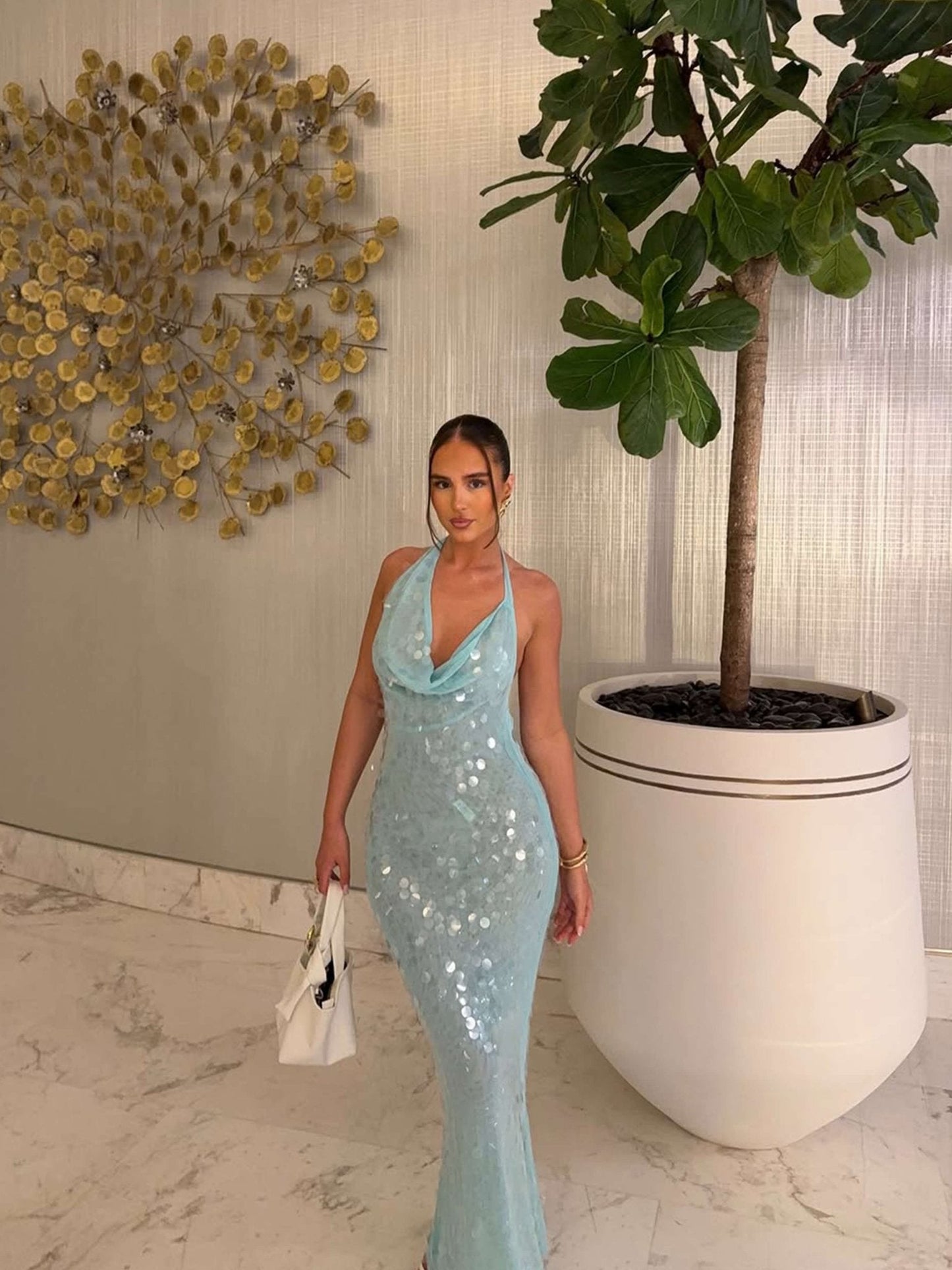 Elodie | Avondjurk Dames Maxi | Glamoureuze Blauw Pailletten Jurk Voor Feest & Gala