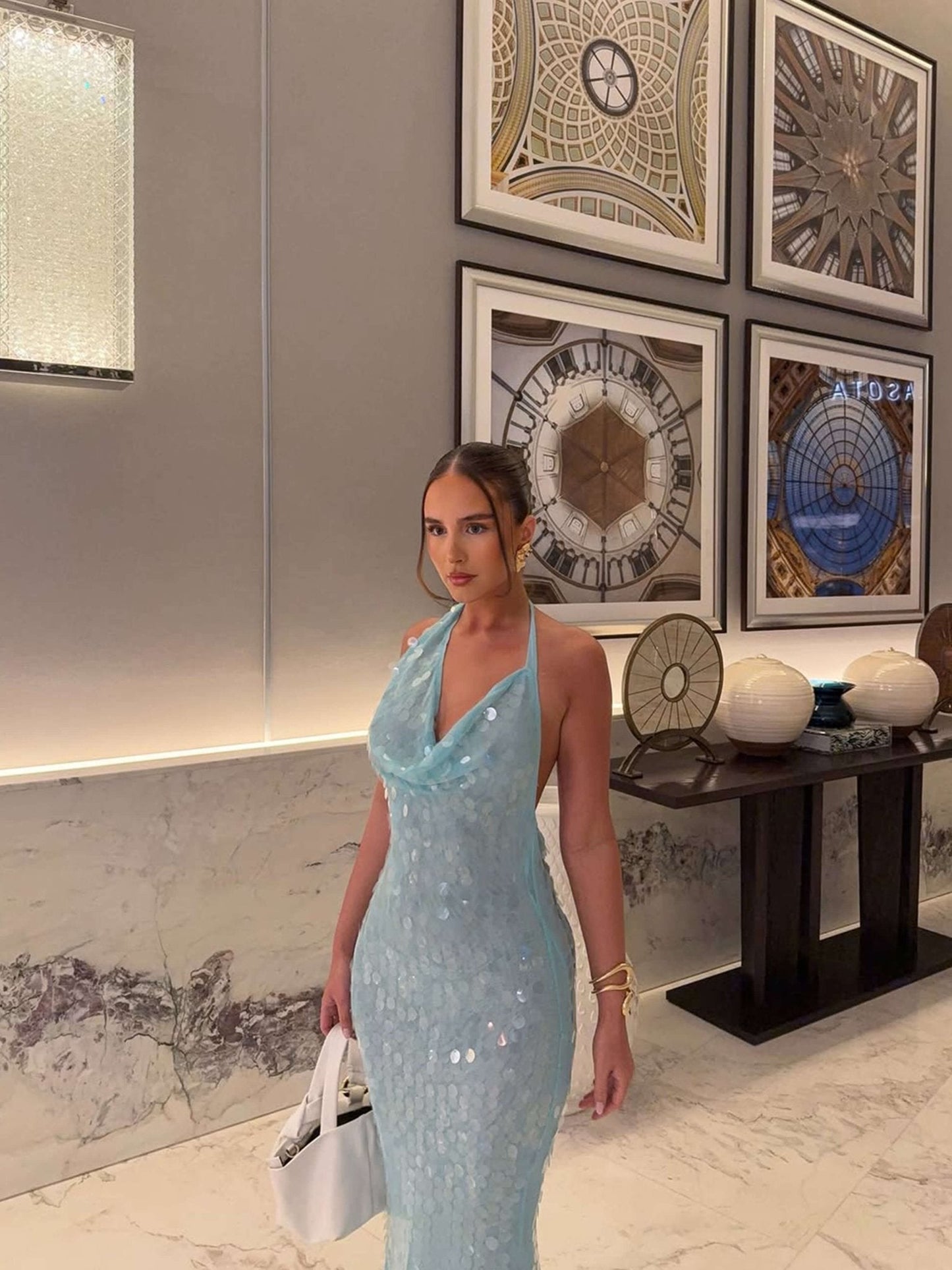Elodie | Avondjurk Dames Maxi | Glamoureuze Blauw Pailletten Jurk Voor Feest & Gala