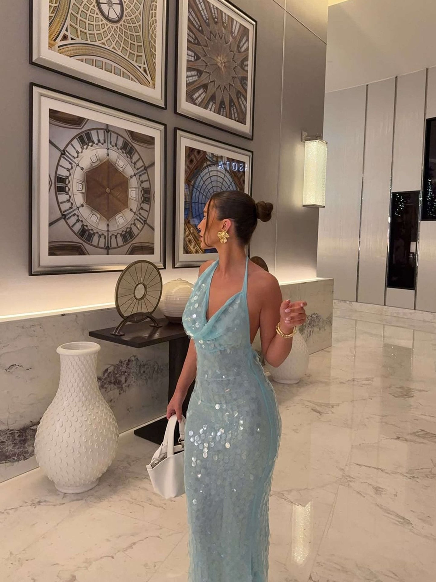 Elodie | Avondjurk Dames Maxi | Glamoureuze Blauw Pailletten Jurk Voor Feest & Gala