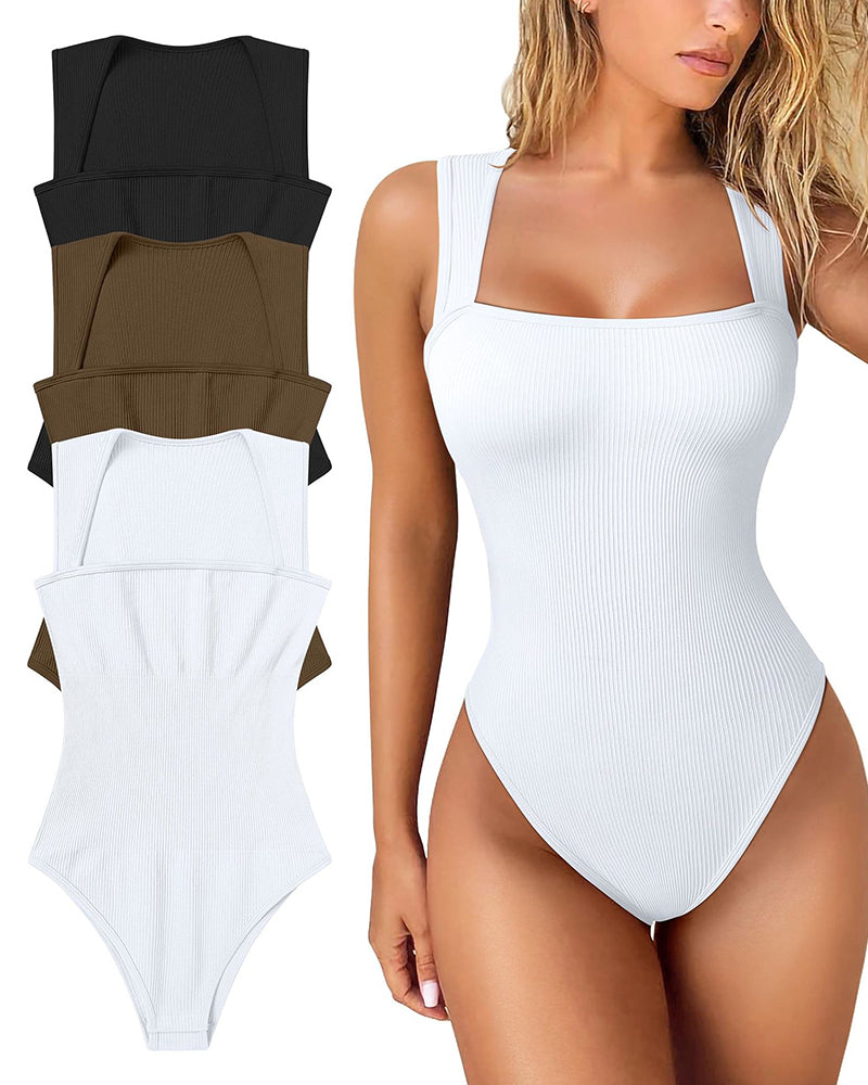 Lara | Strakke Bodysuit Dames | Geribd, Vierkante Hals & Modieus