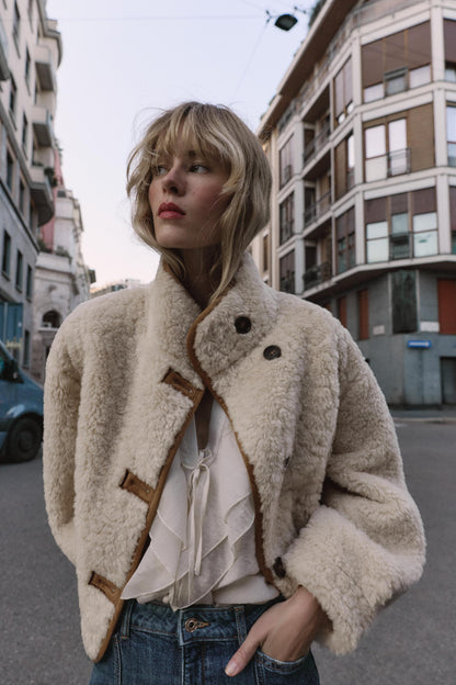 Elise| Dames Omkeerbare Shearling Jas – Luxe Look met Knopen